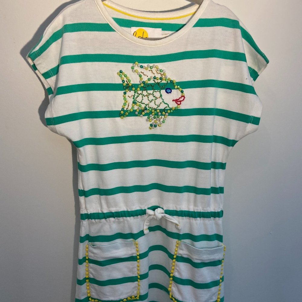 Mini Boden Stripe Beaded Fish Dress - Size 6/7